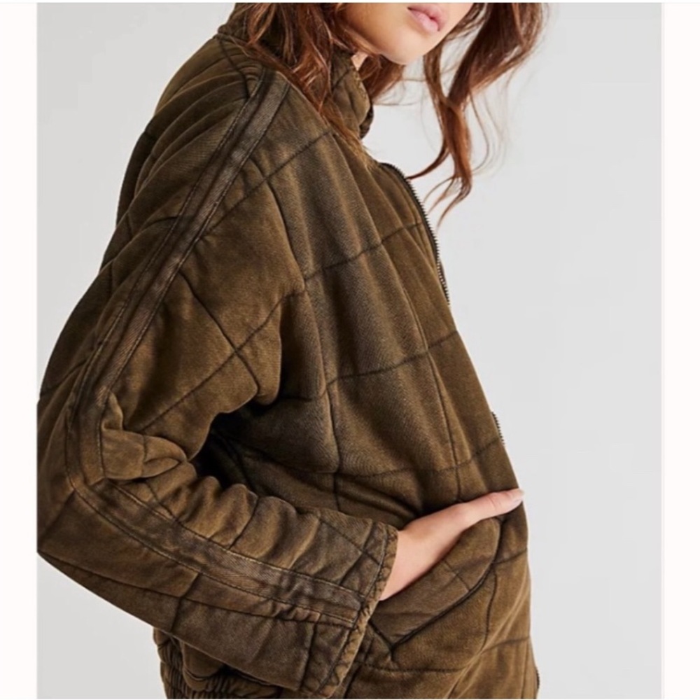 NWT Free People Dolman Quilted Jacket Dusty Military Sz L Boho Cottagecore Retro - Picture 3 of 10